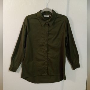 Susan Graver Dark Green Button Up Blouse Size 10